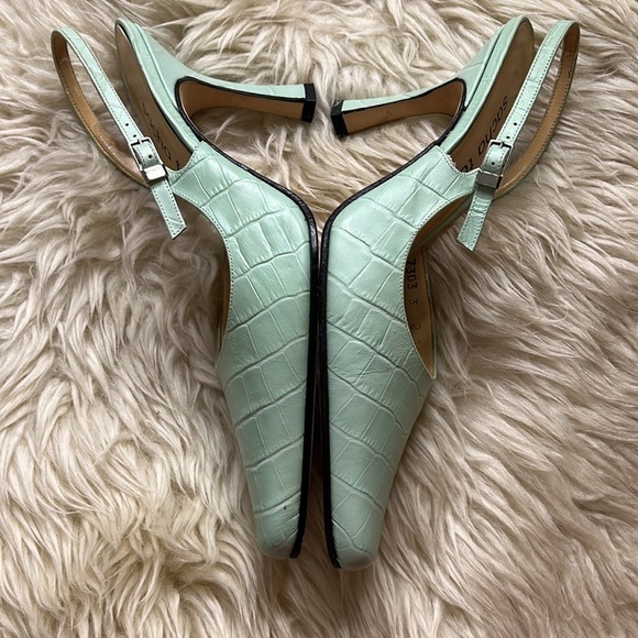 Vintage leather aqua printed croc sling back heels women’s size 7 - Picture 7 of 12